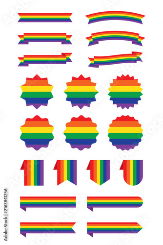 The LGBTQ+ pride rainbow Flag Ribbon, Badge, Banner, Label – Flat Design Illustration