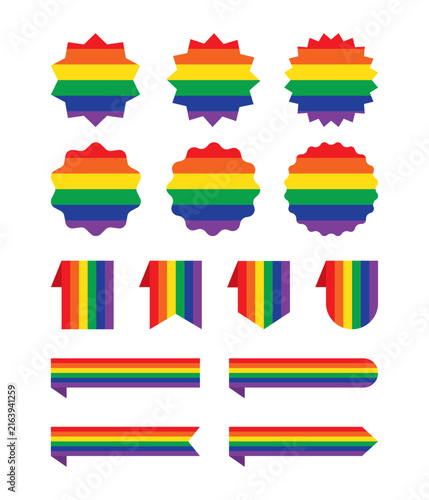 The LGBTQ+ pride rainbow Flag Ribbon, Badge, Banner, Label – Flat Design Illustration