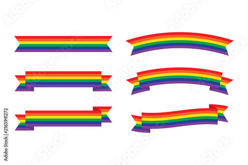 The LGBTQ+ pride rainbow Flag Ribbon, Badge, Banner, Label – Flat Design Illustration