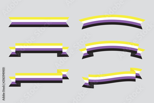 The LGBTQ+ Nonbinary Pride Flag Ribbon, Badge, Banner, Label – Flat Design Illustration