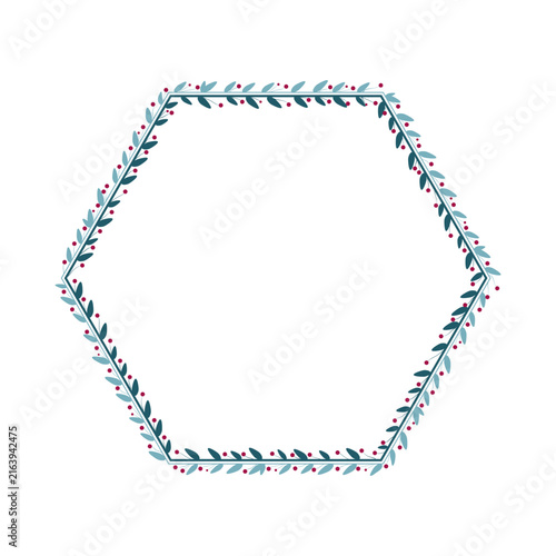 Hexagonal Plant Border Frame Decorated With Green Leaves And Red Cherries