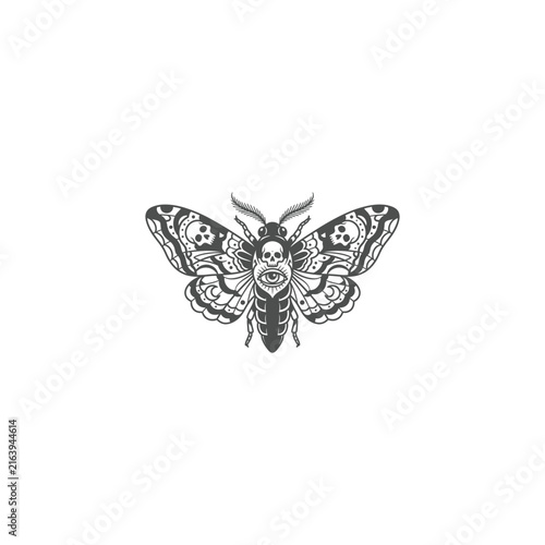 Death Head Moth and Skull Occult Tattoo Illustration