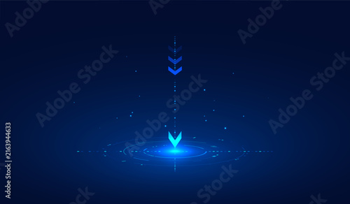 Glowing blue digital arrow pointing to spot target with futuristic strategy technology isolated on vector background