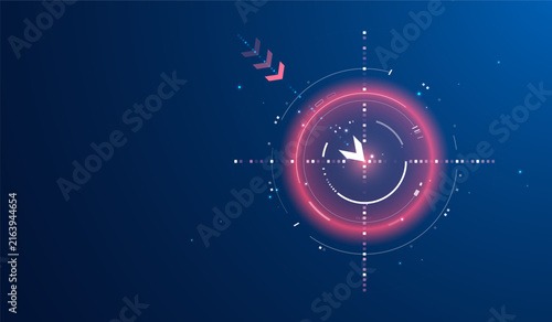 Futuristic HUD crosshair target for aiming and targeting technology strategy focus isolated on cyber vector background
