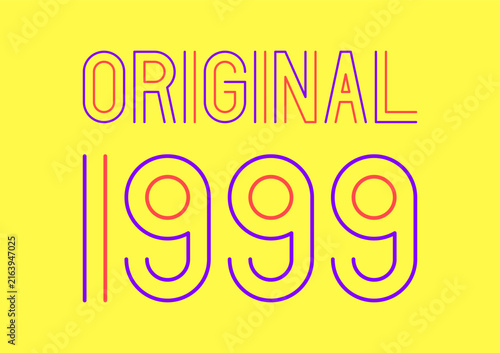Violet and red original year 1999 text on yellow background