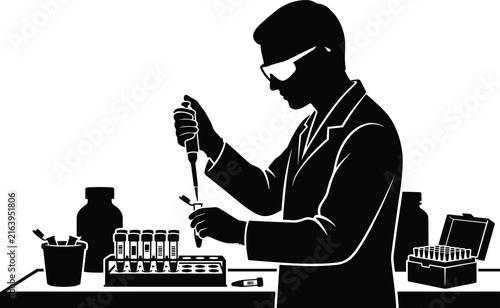 Laboratory Scientist Conducting Scientific Experiment with Test Tubes and Pipette