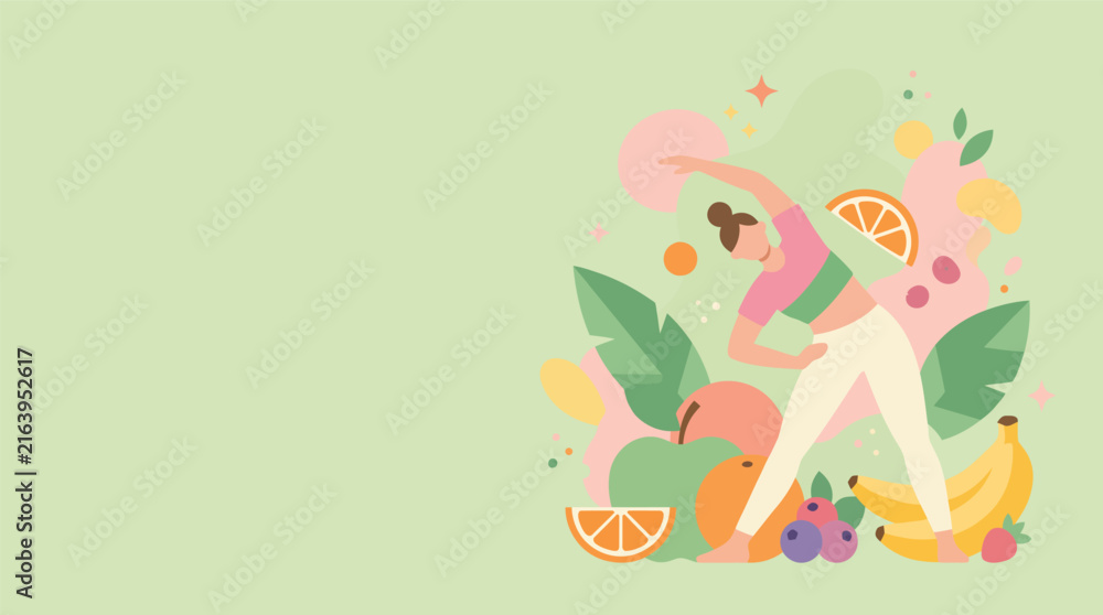 Fototapeta premium Calm Outdoor Illustration of a Person Enjoying Fruits in a Lush Garden.