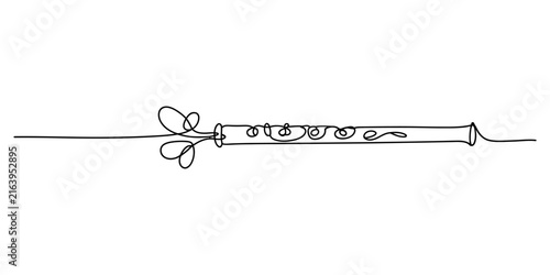 Continuous single line drawing of a musical clarinet instrument
