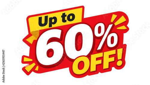 Up to 60% off sale design graphic sticker isolated on transparent background for retail events.