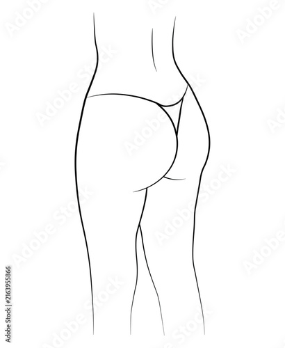 buttocks, woman in swimsuit, bikini, panties, hand-drawn, black and white vector