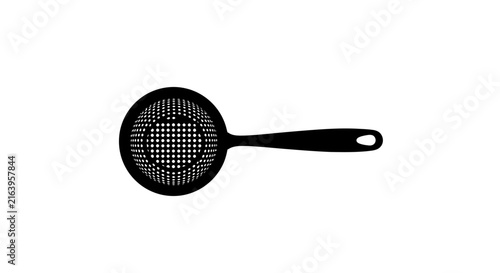 Canvas Print Black kitchen strainer with handle on white background with preparation kitchenw