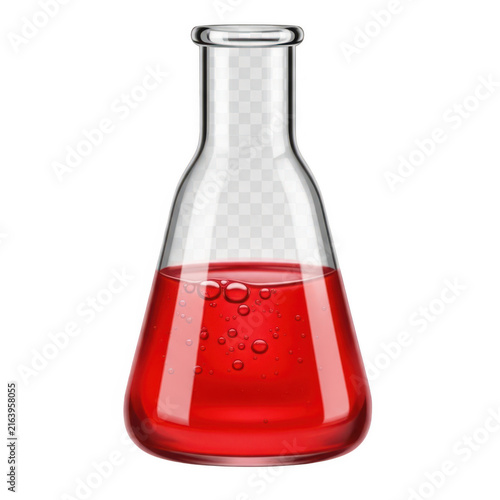 Red liquid in a glass chemistry flask