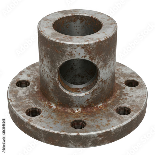 Rusty metal flange with two holes and bolts