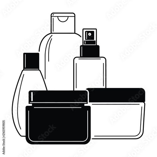 Fotografie Black and white illustration of various beauty products