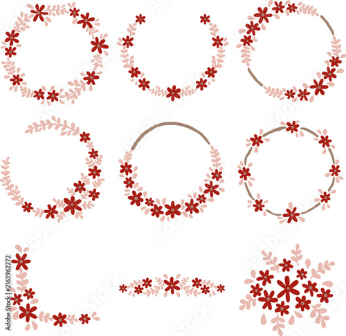 Red Flower and pink Leaf Wreath for Christmas, Thanksgiving, new year, romantic event and Autumn seasonal.