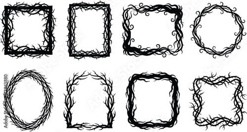 Flat Color Thorn Vine Branch Frame Silhouette Icon Collection for Gothic Border and Commercial Graphic Design Projects