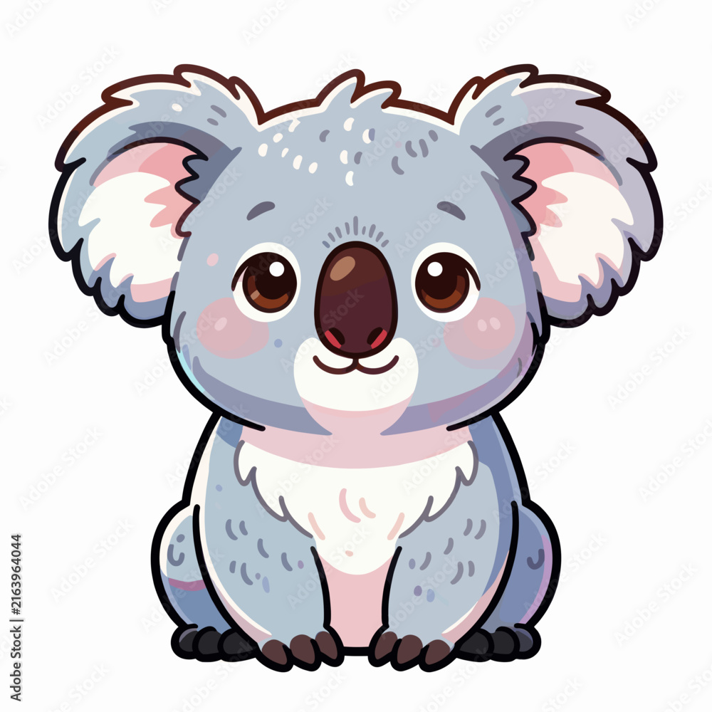 Obraz premium Cute Cartoon Koala Sitting with Big Eyes and Fluffy Ears