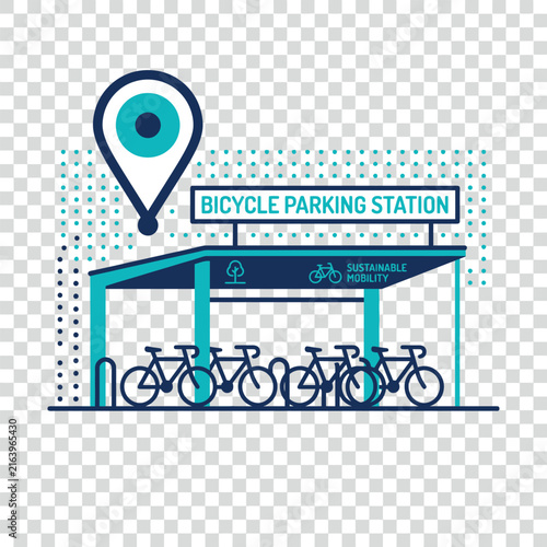 Bicycle Sharing Station with Location Pin 