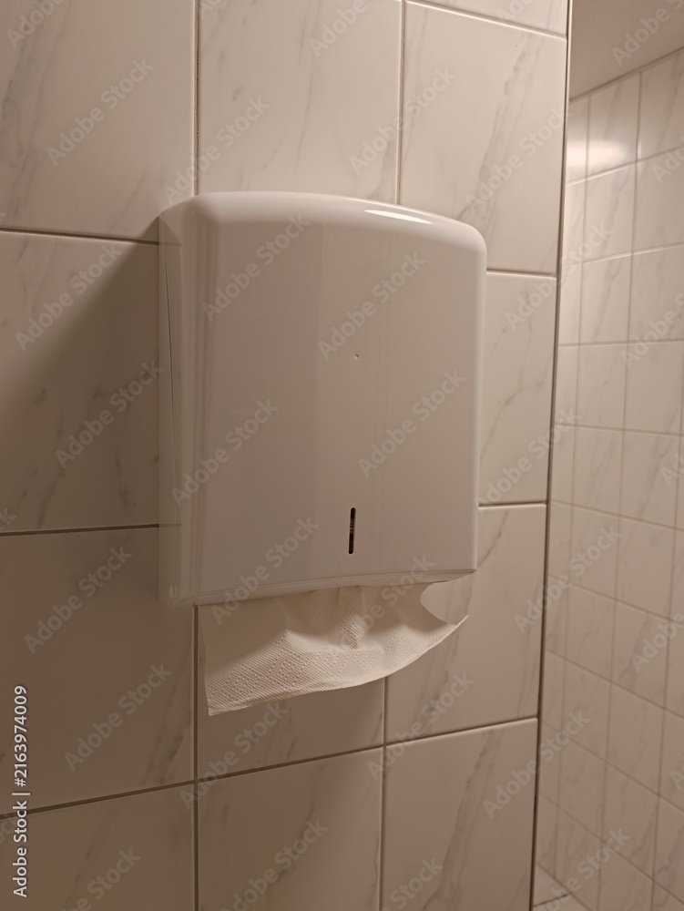 Photography Poster Papierhandtuchspender in einer Toilette