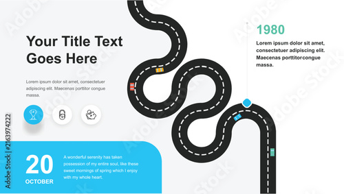 Winding road infographic concept colorful route map showing journey progress for process stages roadmap navigation