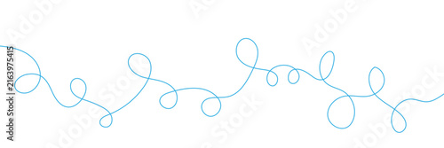 Принти на полотні Minimalist blue scribble line vector, hand drawn curly doodle border, abstract l