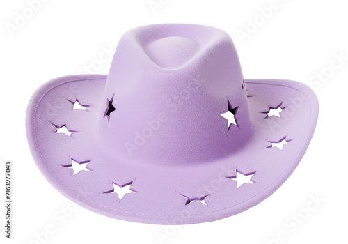 Lavender cowboy hat with star cutouts a whimsical western accessory isolated white background