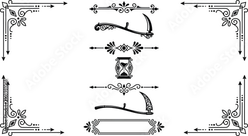 Elegant vintage decorative border elements with ornate arrow connectors