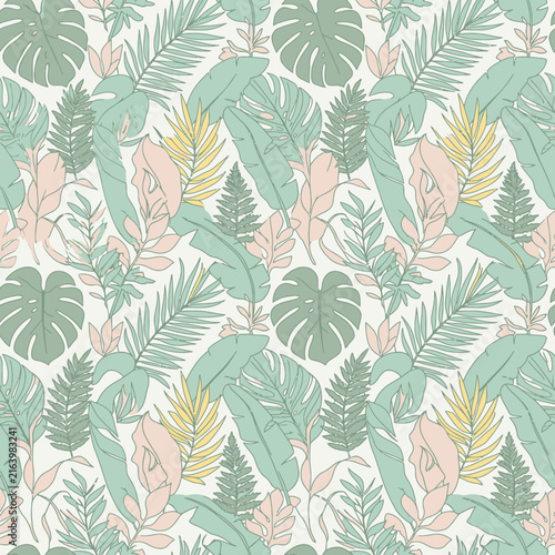 Seamless Tropical Leaves Pattern Background