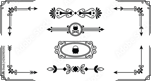 Elegant vintage style decorative border arrows with ornate symbols and frames