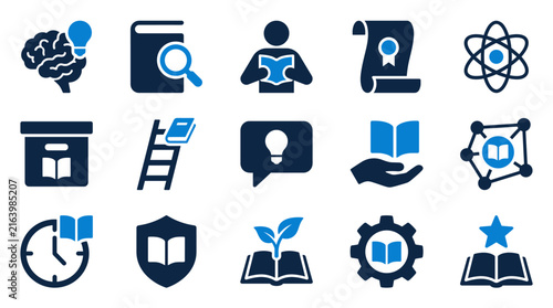 Foto Flat solid knowledge icon set vector artwork featuring education learning books