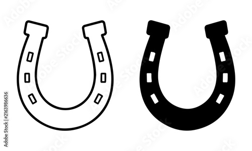Lucky horseshoe icon collection, outline and solid vector symbol, western fortune emblem set
