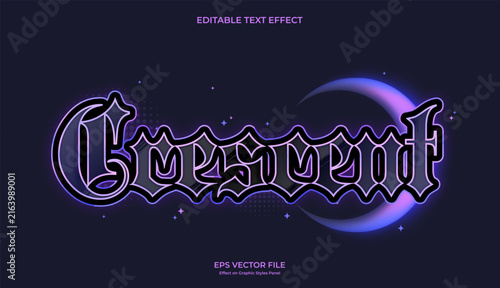 decorative neon moon editable text effect design
