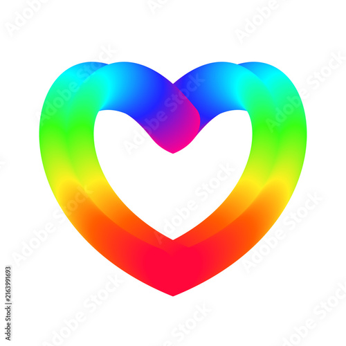 Abstract 3d vibrant rainbow heart symbol isolated on white background