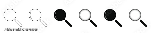 magnifying glass search icons set black white glossy outline symbols vector interface collection