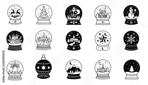 Collection of vintage black and white postage stamps featuring holiday scenes and figures