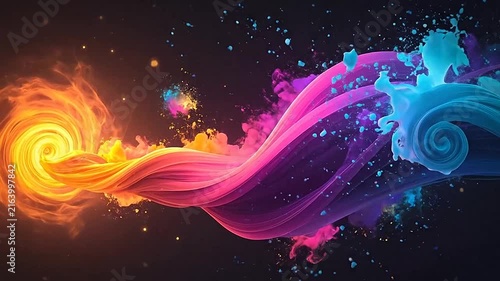 Vibrant abstract waves of colorful liquid energy flow across space