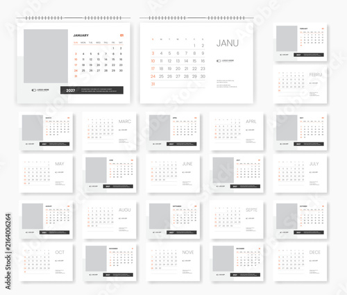 Modern professional 2027 desk calendar design, abstract 2027 desk calendar design template