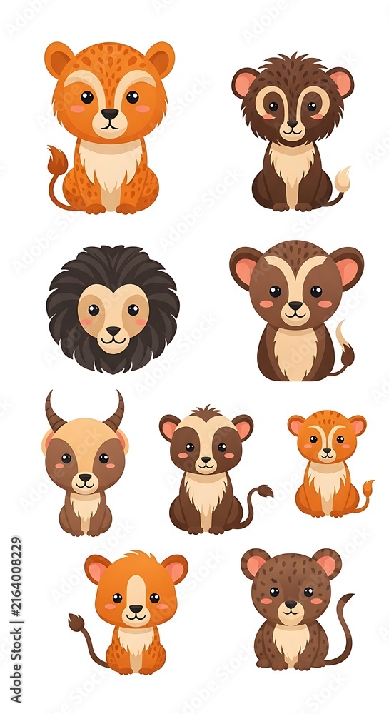 Fototapeta premium Cute cartoon teddy bears in various poses and expressions.