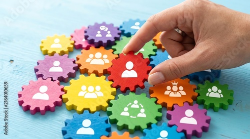 Teamwork and Collaboration Concept with Interlocking Gears and People Icons