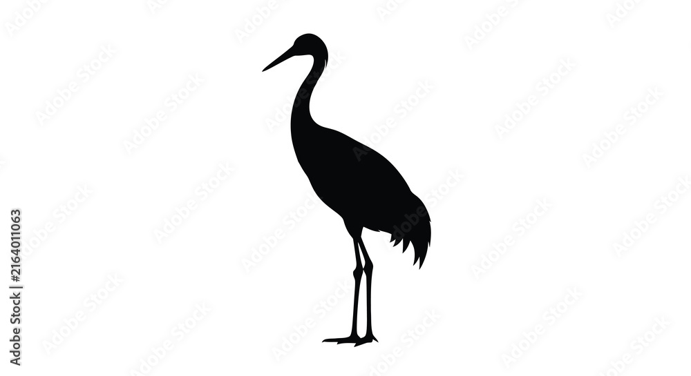 Naklejka premium Crane Silhouette Against A White Background Minimalist Black Shape
