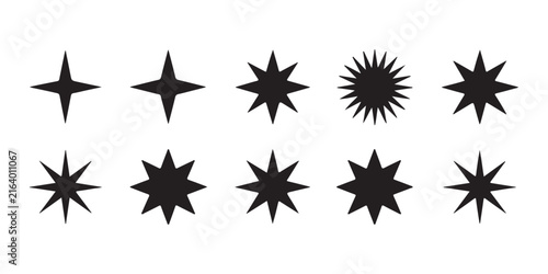 Black flat design sparkle star shapes vector set for elegant digital and print decor.