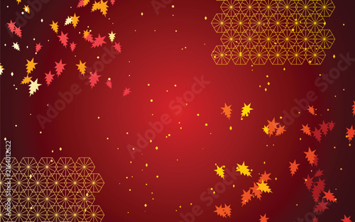 Vibrant Red Gradient Background with Golden Geometric Patterns and Scattered Autumnal Stars