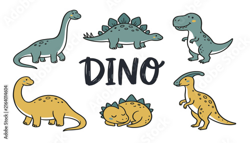 Foto Cute cartoon dinosaurs vector character set including tyrannosaurus rex stegosau