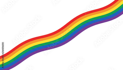 Rainbow pride ribbon wave on white background, colorful LGBT flag stripes. Minimal abstract banner for design PNG