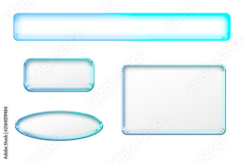 Set of transparent frosted glass, glass frame suit on square, oval, rectangular with colourful edge neon light effects on white background.
