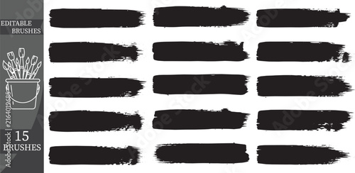 Collection of 15 Thick Black Vector Brush Strokes — Editable Masking Banners for Bold Typography Backgrounds