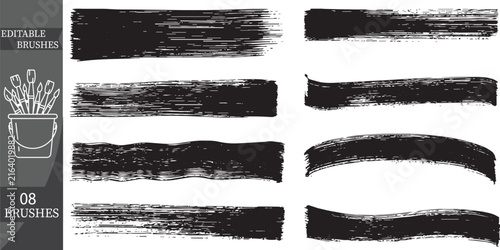 Collection of 8 Long Black Vector Dry Brush Strokes — Editable Text Dividers and Grunge Backgrounds