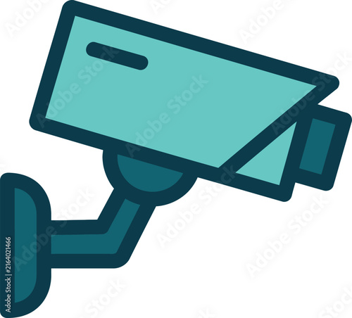 A stylized flat vector icon of a security surveillance camera mounted on a wall for monitoring purposes