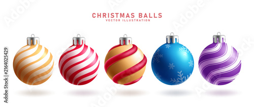 Christmas Balls clipart set. Christmas Bauble ornaments clip art with colorful pattern like striped, spiral, snowflakes glossy and shiny for holiday greeting cards, banner design, xmas sale and winter
