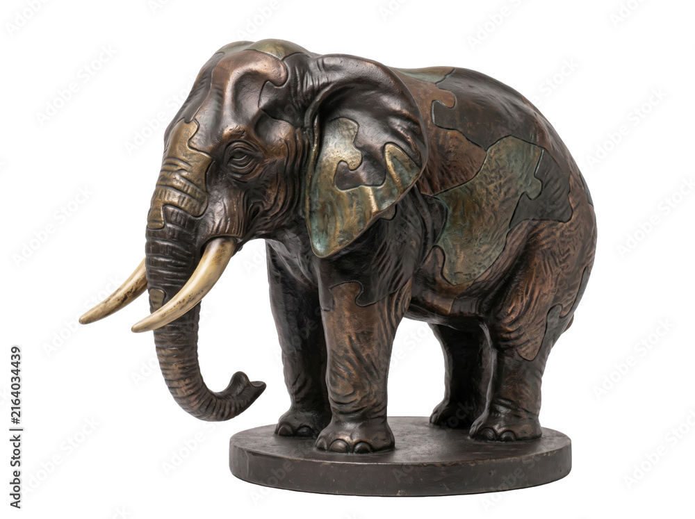 Fototapeta premium Bronze elephant statue isolated on white background for home decor and interior design